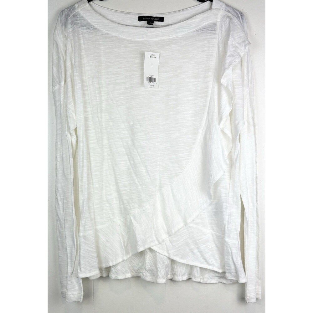 Banana Republic SM Blouse Long Sleeve White Sheer Ruffled Flowy Cottagecore NEW